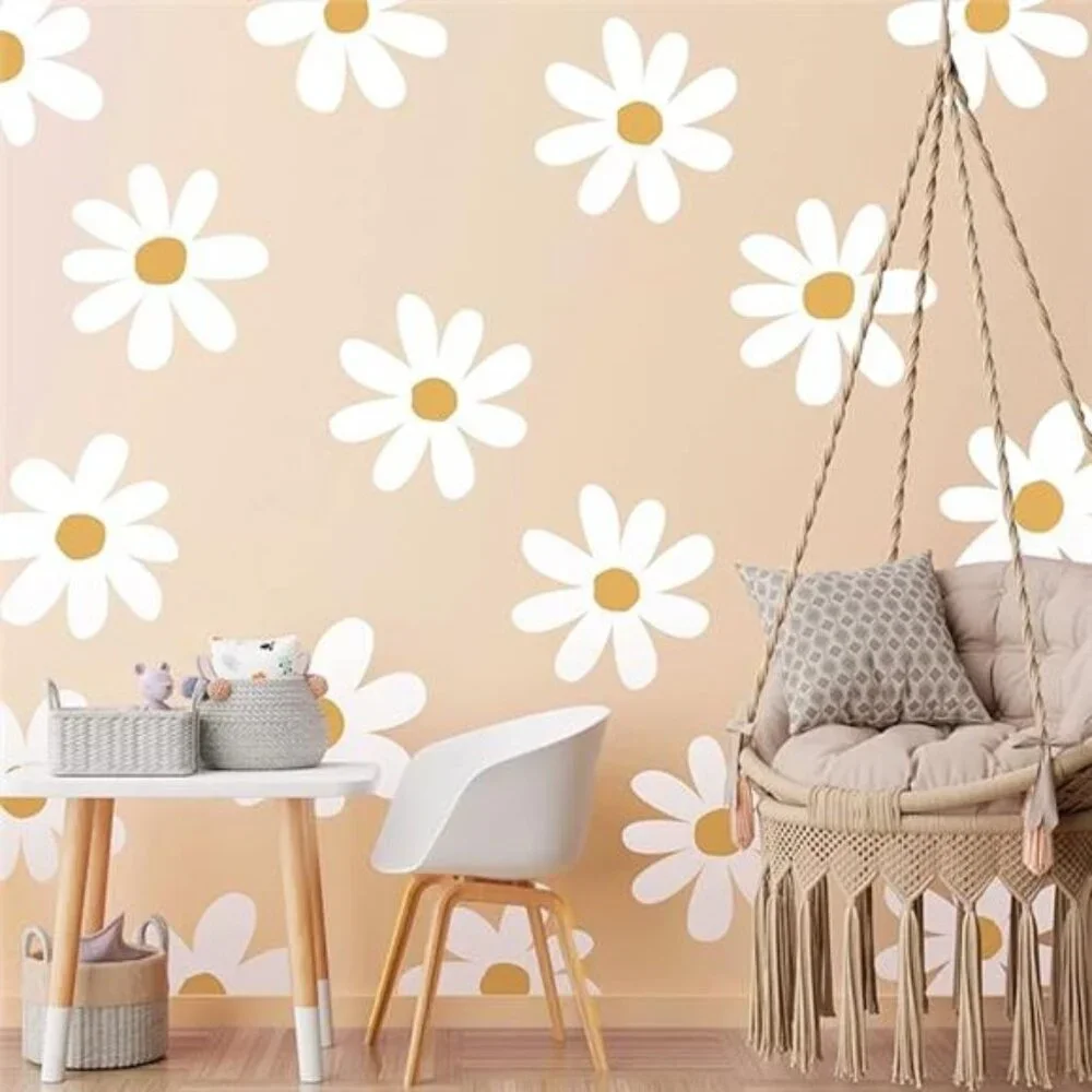 Daisy Wall Decals 12 Sheets Flower Wall Stickers Pink White Floral Nursery Decor
